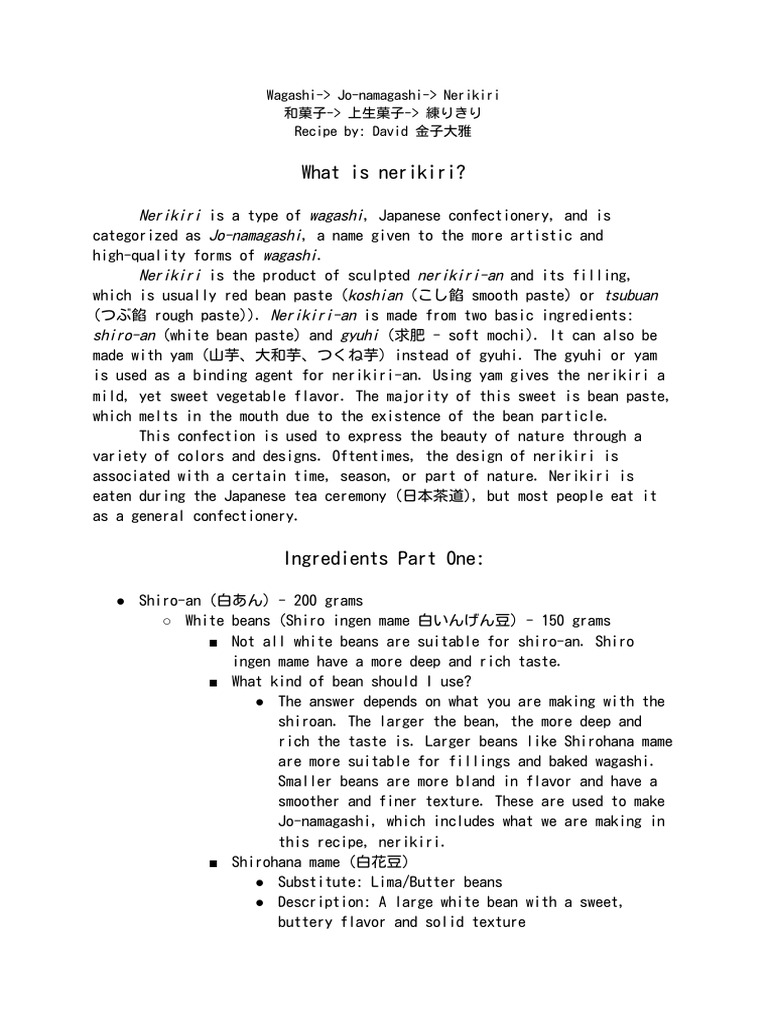 Wagashi - Jo-Namagashi - Nerikiri Recipe | PDF | Food And Drink | Cuisine