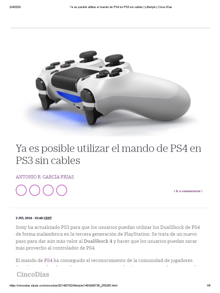Ya Es Posible Utilizar El Mando de PS4 en PS3 Sin Cables, PDF, Playstation  3
