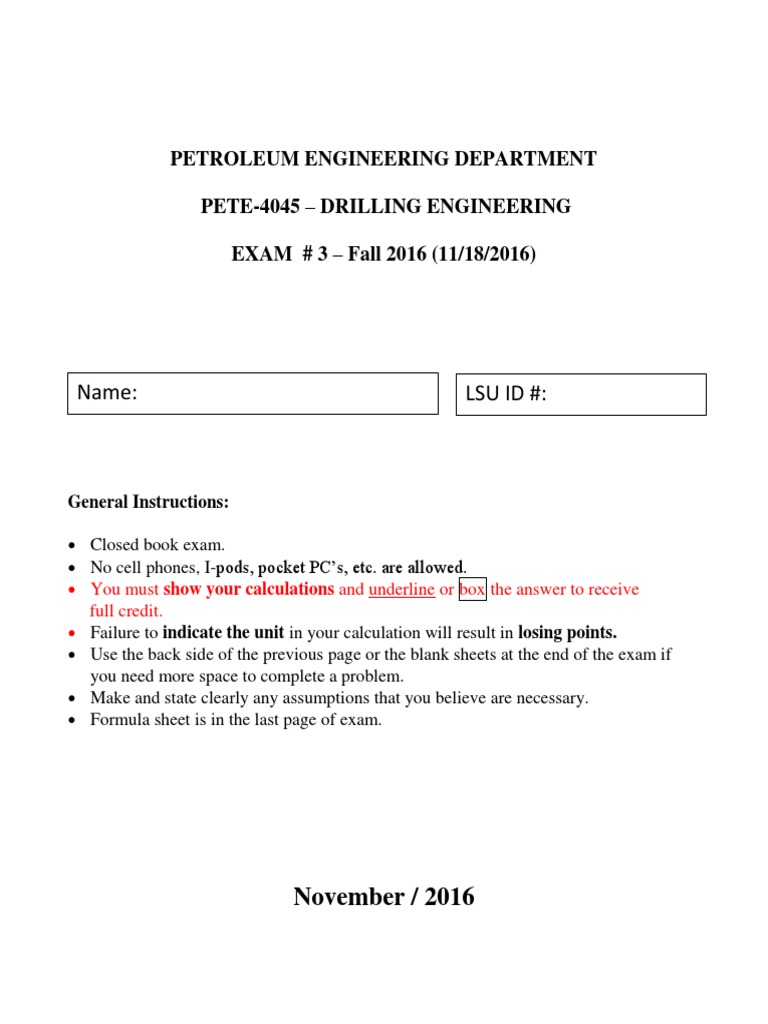 Drilling Engineering Exam Solutions | PDF | Casing (Borehole ...