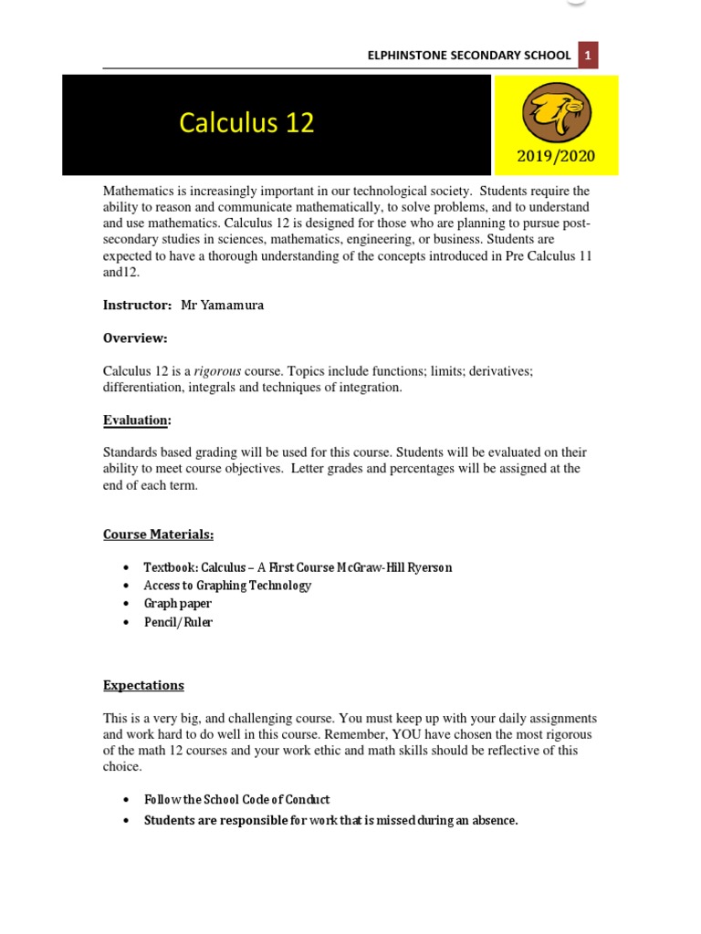Calculus 12 Course Overview | PDF | Calculus | Derivative