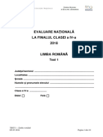 EN IV 2018 Limba Romana Test 1 PDF