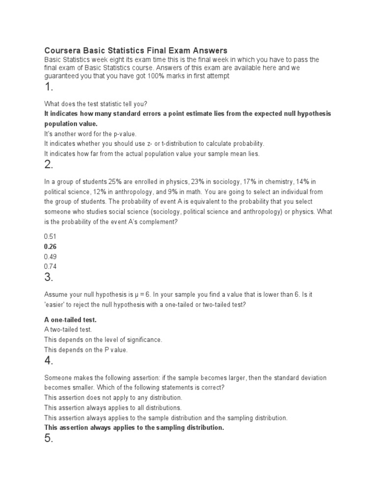 Coursera Basic Statistics Final Exam Answers Statistical Hypothesis Testing Errors And Residuals