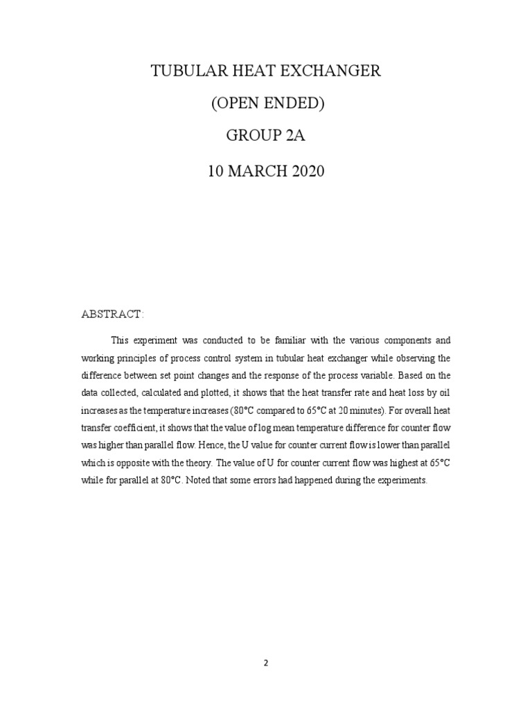 Tubular Heat Exchanger Lab Report PDF Heat Transfer Thermal Conduction