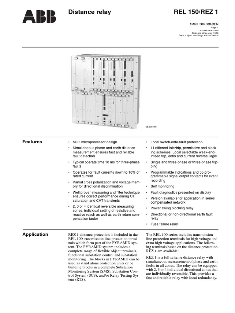 1MRK506008BEN en REL 150 REZ 1 Distance Relay PDF Download Free PDF