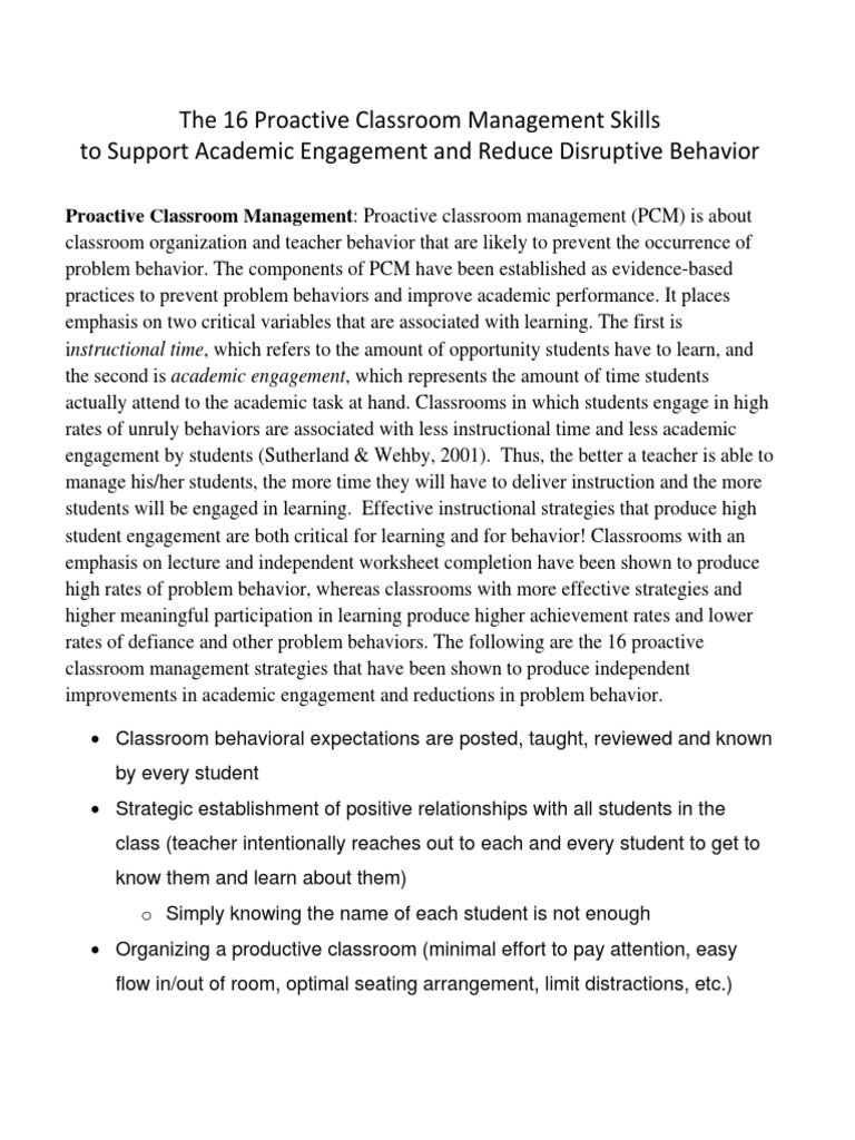 16 Proactive Strategies for Classroom Management | PDF | Classroom ...