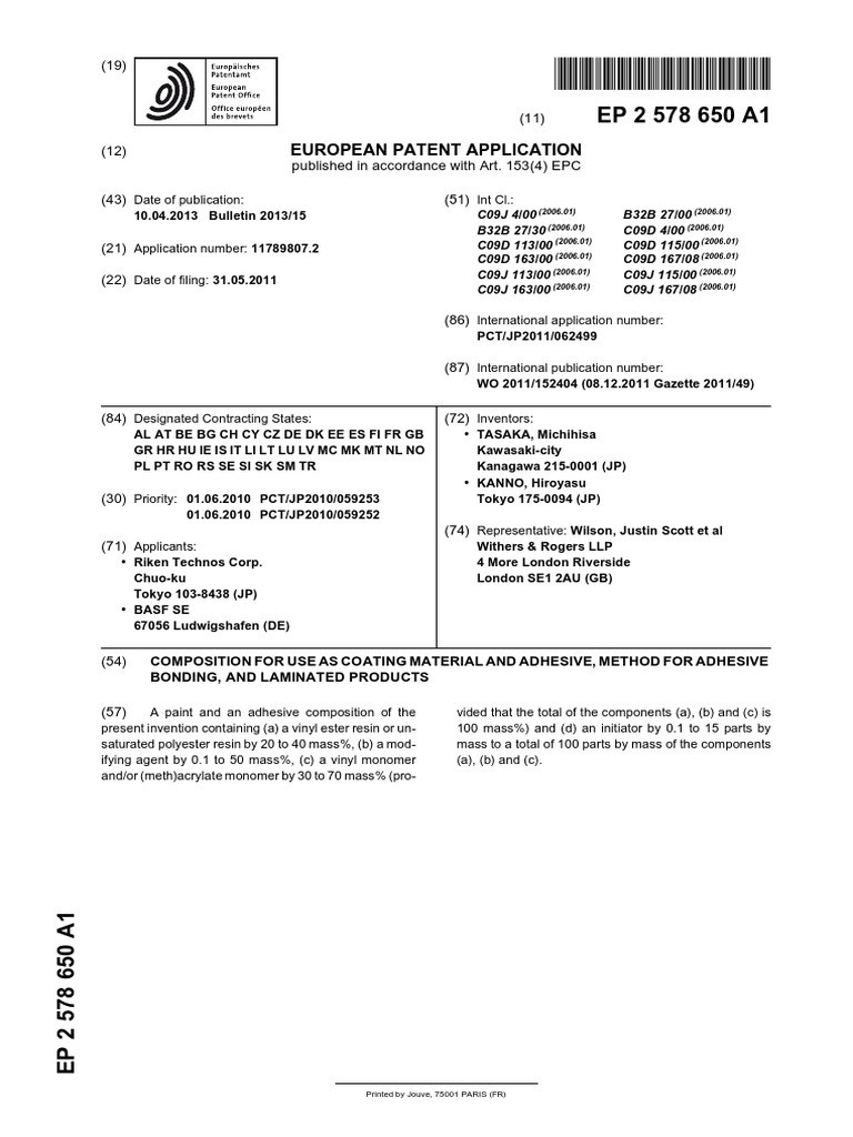 Composition For Use As Coating Material and Adhesive, Method For
