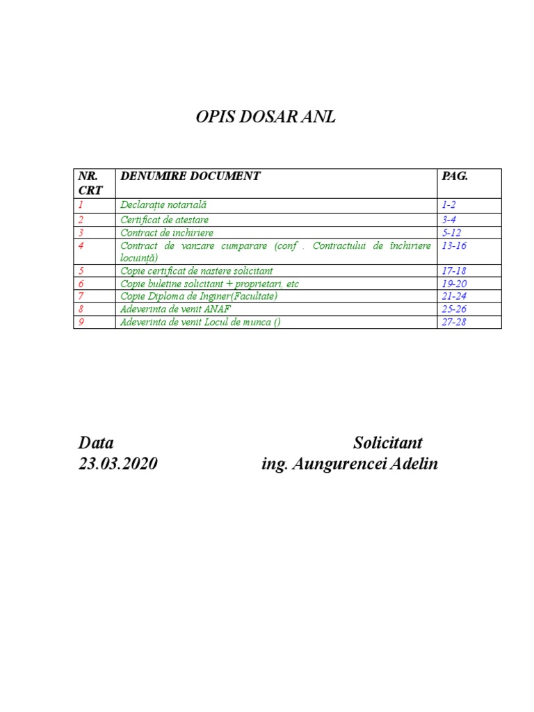Opis Dosar Anl | PDF