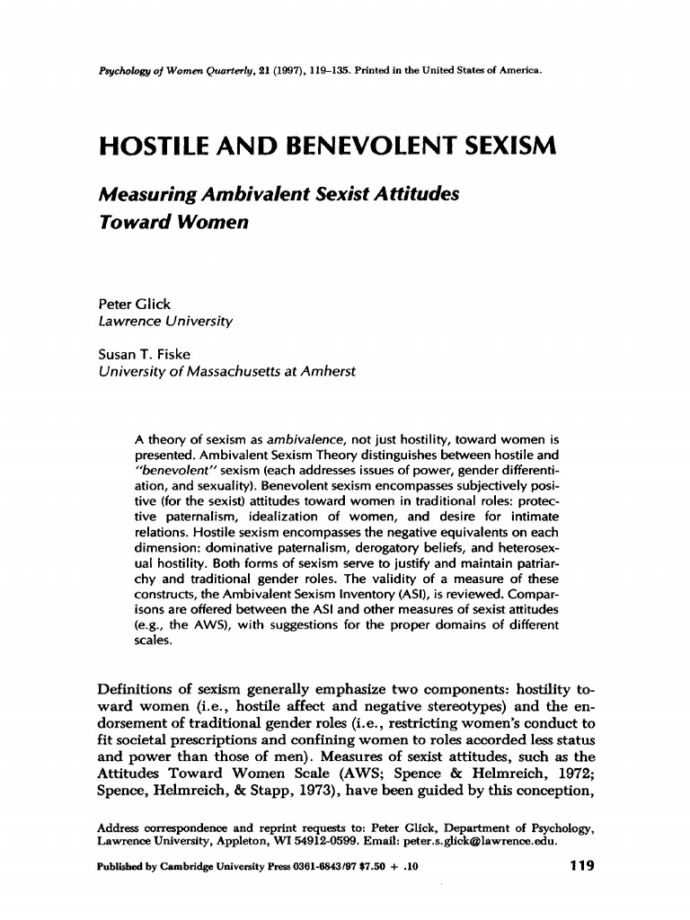 Hostile and Benevolent Sexism PDF | PDF | Sexism | Psychology