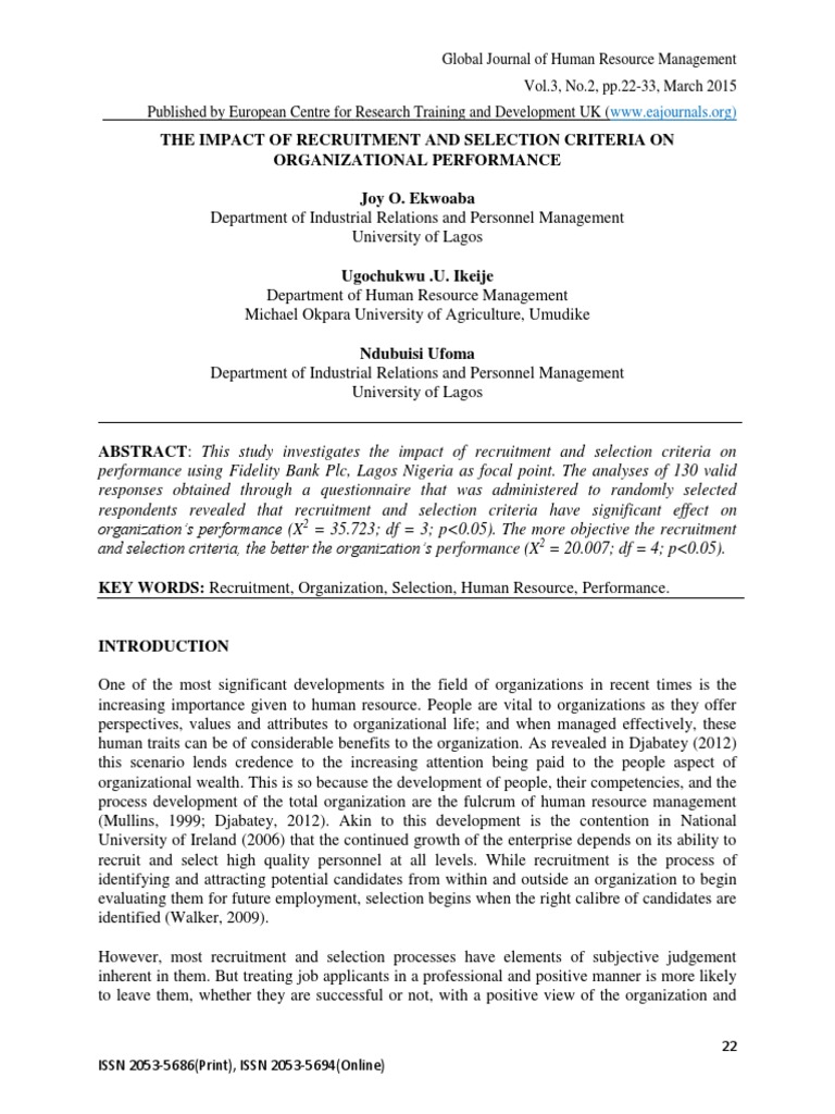 The Impact of Recruitment and Selection Criteria On Organizational ...