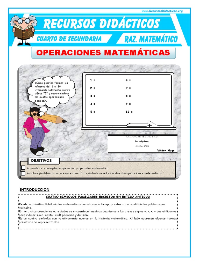 Operaciones Matematicas para Cuarto de Secundaria | PDF | Sustracción ...