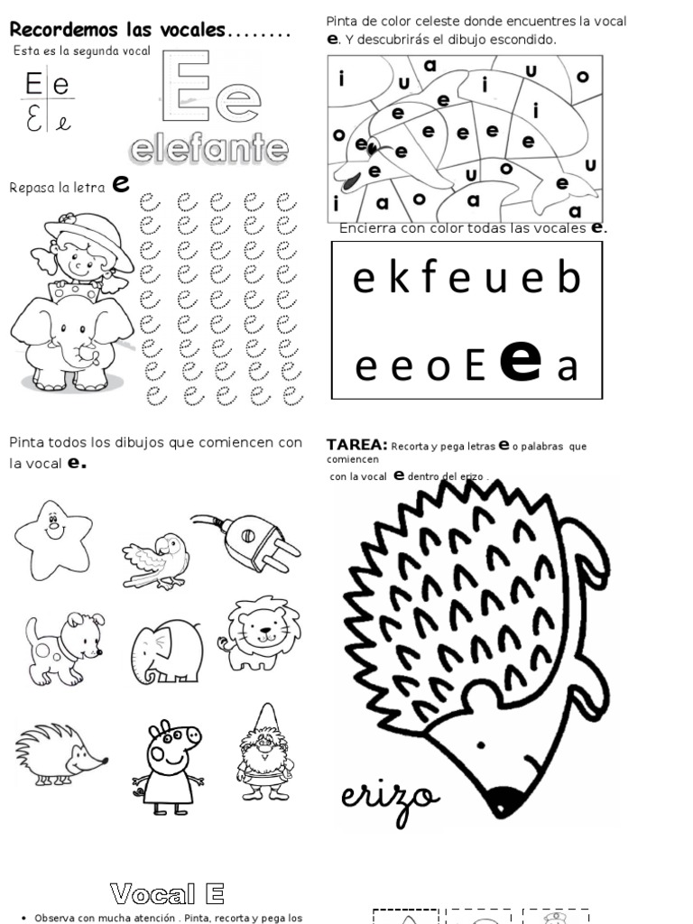 Actividades de Coloreo con Vocal E | PDF | Artes del Lenguaje y ...
