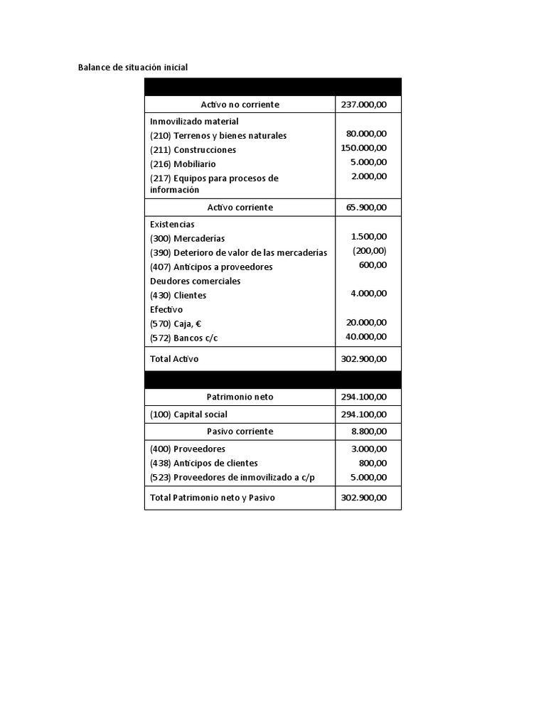 Balance de Situación Inicial | PDF