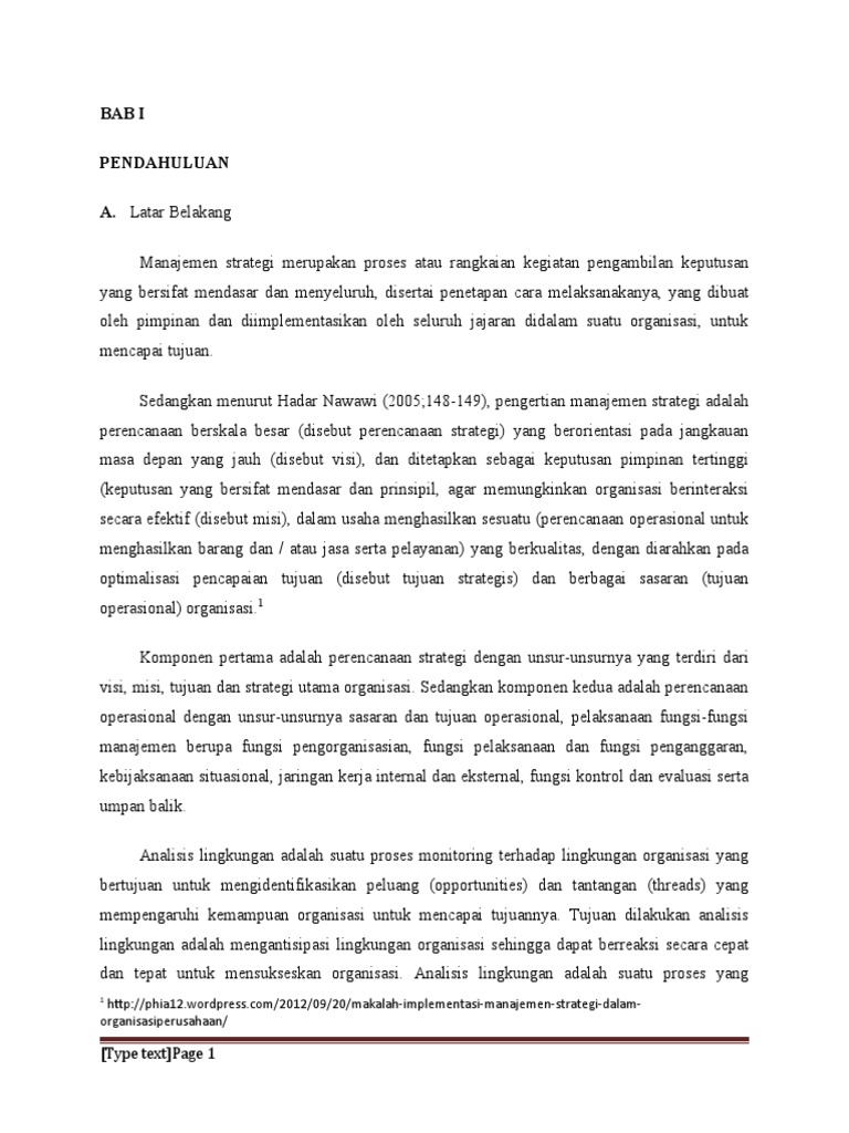Makalah Implementasi Manajemen Strategi Dalam Organisasi Docx