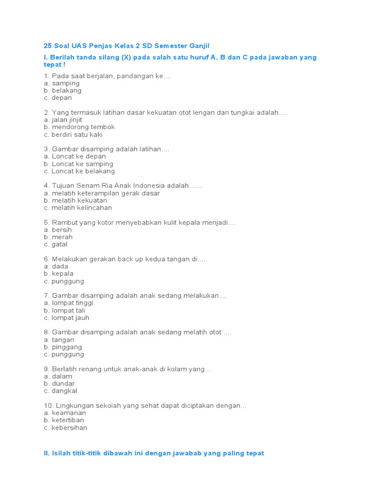 25 Soal Uas Penjas Kelas 2 Sd Semester Ganjil Docx