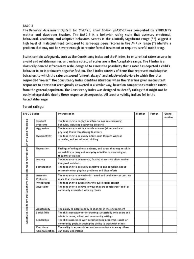 BASC3 Tablesand Template | PDF | Psychological Resilience | Stress ...