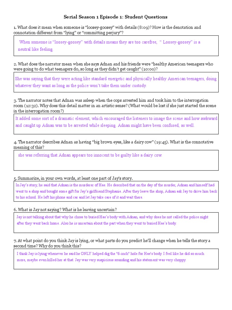 Serial Season 1 Episode 1 Student Questions Violence