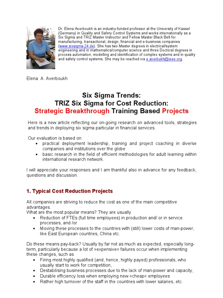 Sixsigma Trends Cost Reduction Pdf Design For Six Sigma Six Sigma
