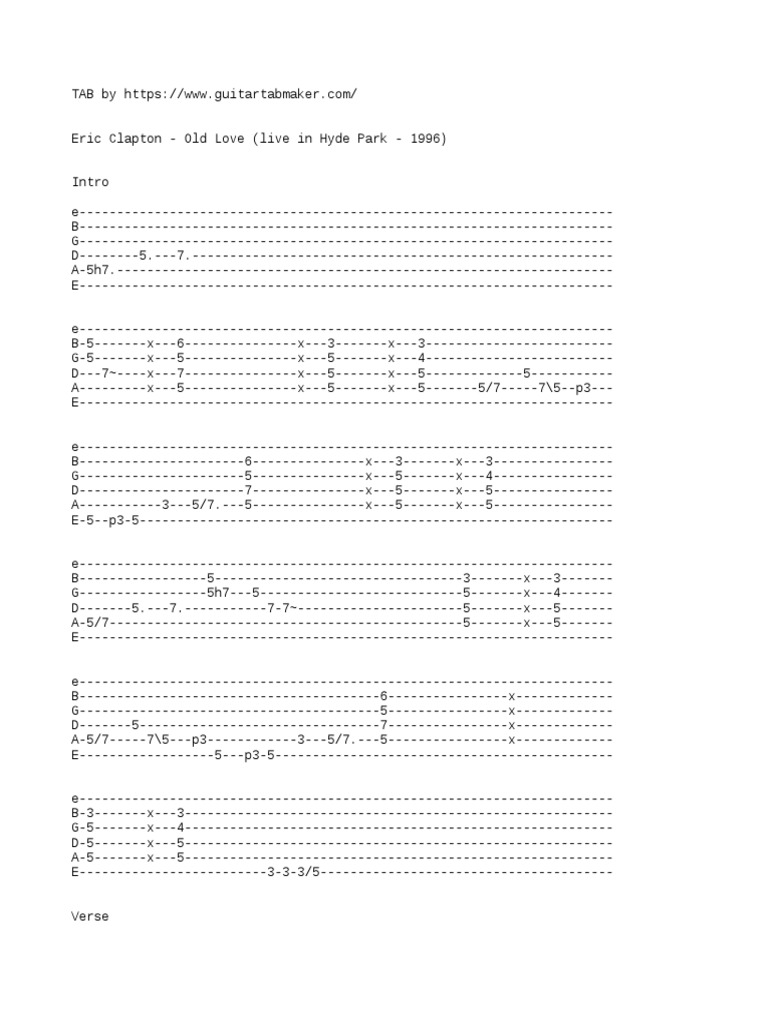 Old Love Chords and Tab - Clapton | PDF | Songs