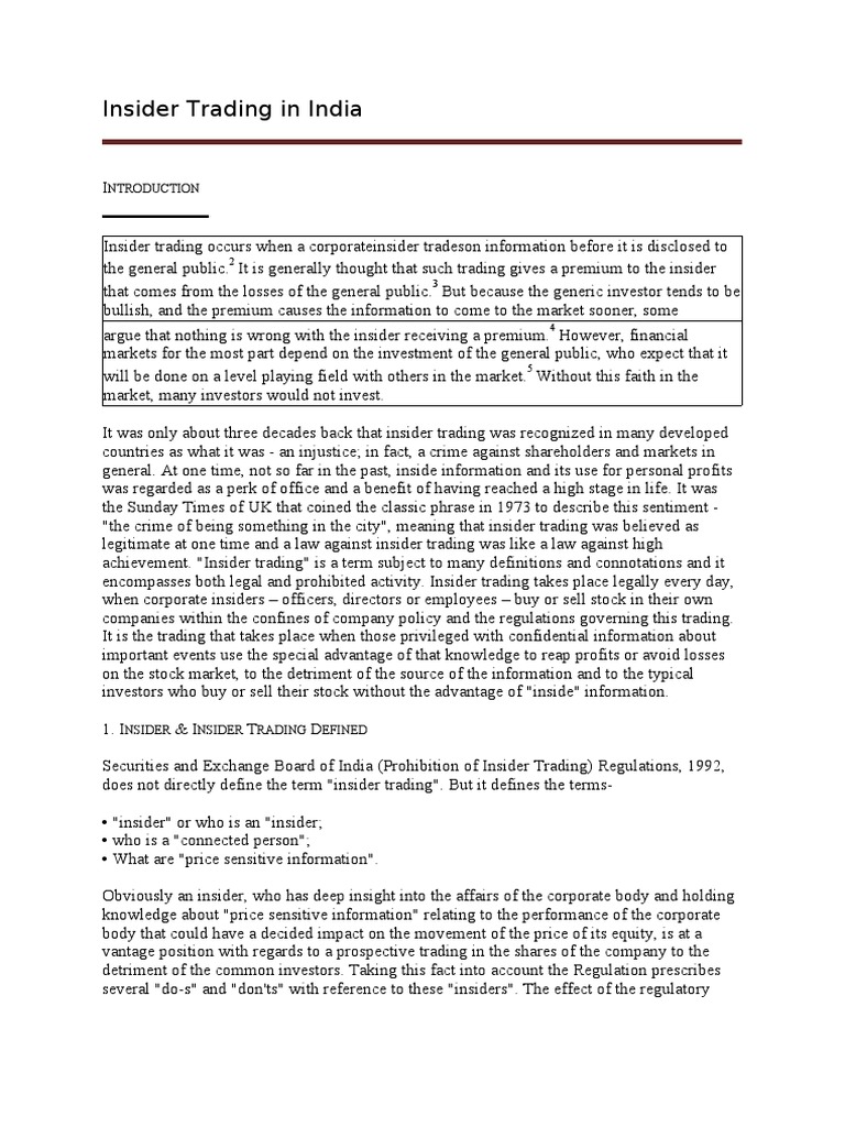 Insider Trading Regulations in India | PDF | Insider Trading | Stocks