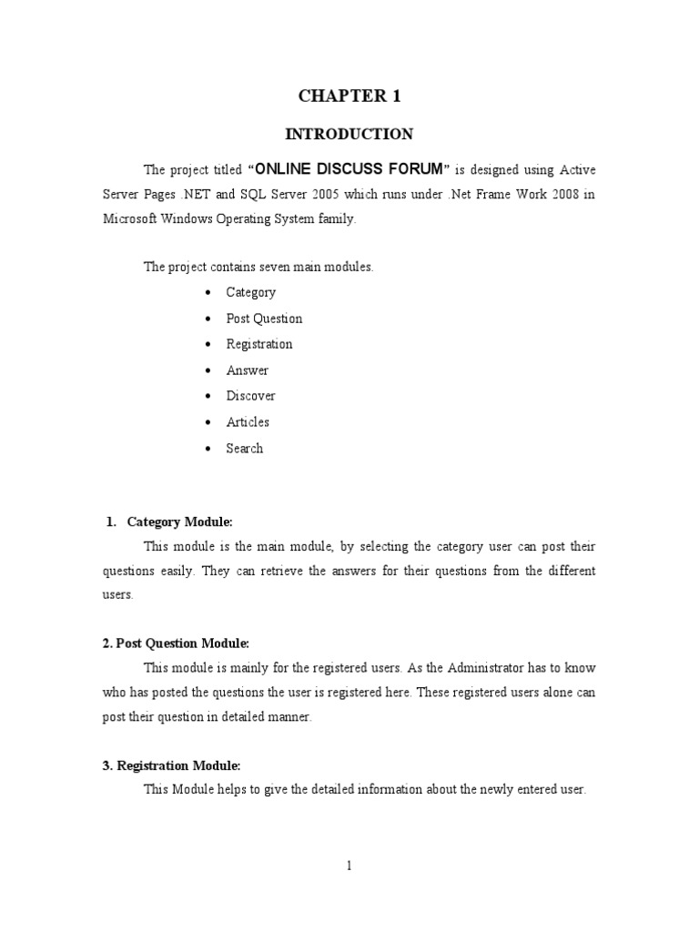 Online Discussion Forum Report PDF Microsoft Visual Studio Databases