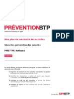 Plan de Continuité Des Activités Sécurité Prévention Salariés PME TPE Artisans Prévention BTP