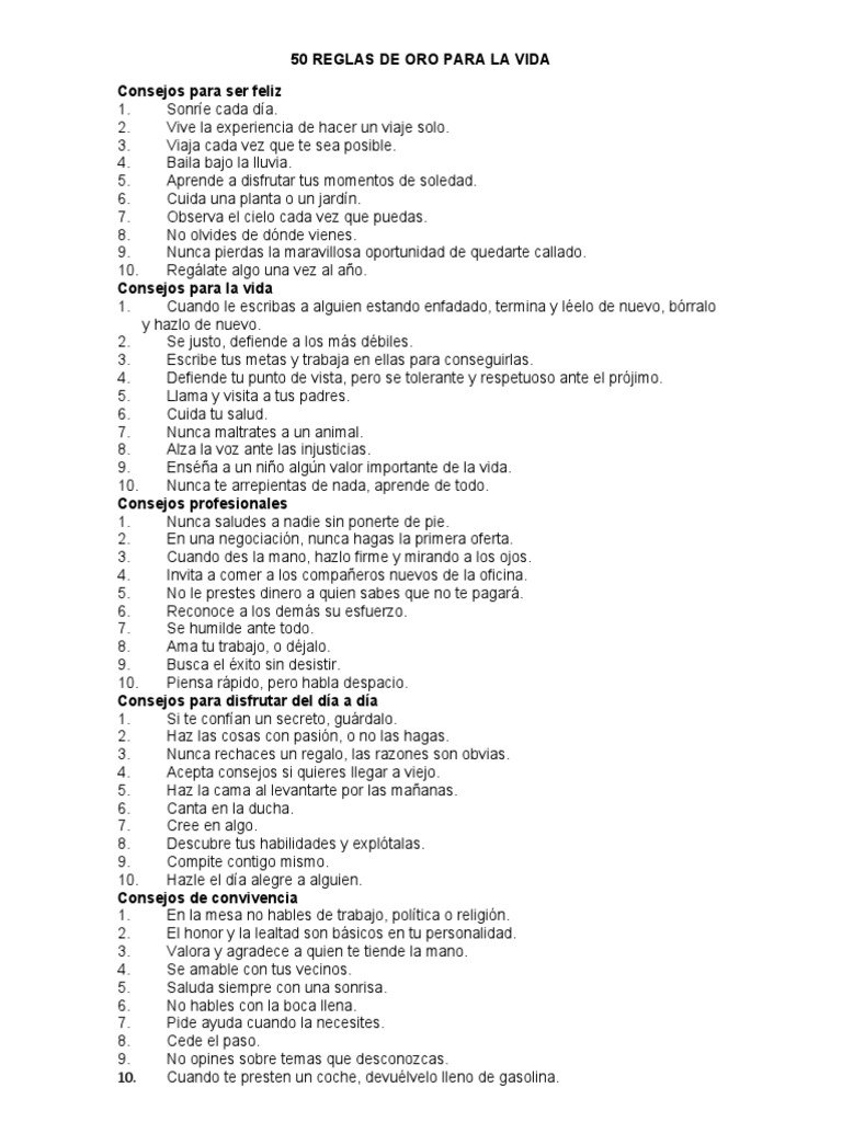 50 Reglas de Oro para La Vida | PDF