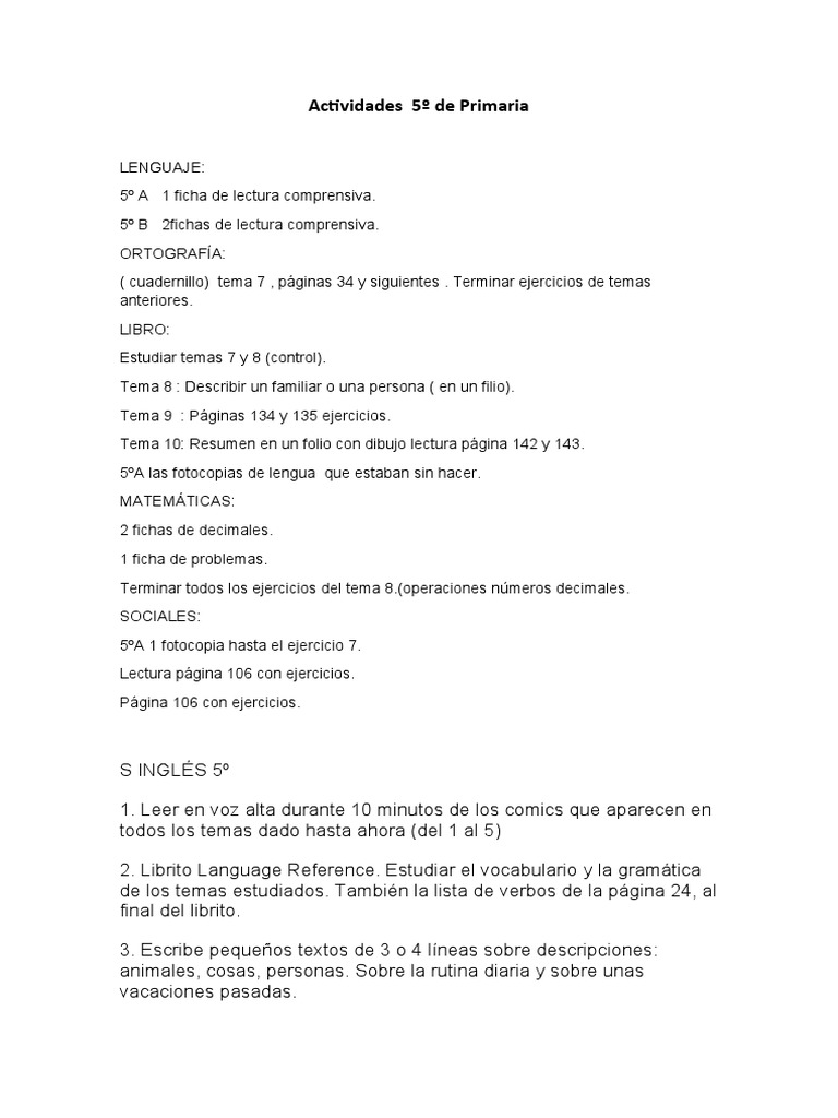 Actividades de 5 de Primaria | PDF