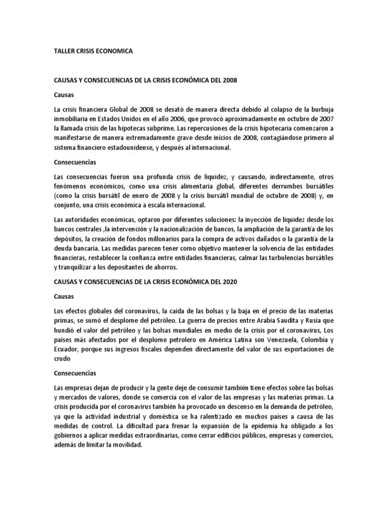 Causas y Consecuencias de la Crisis 2008 | PDF | Crisis financiera de ...