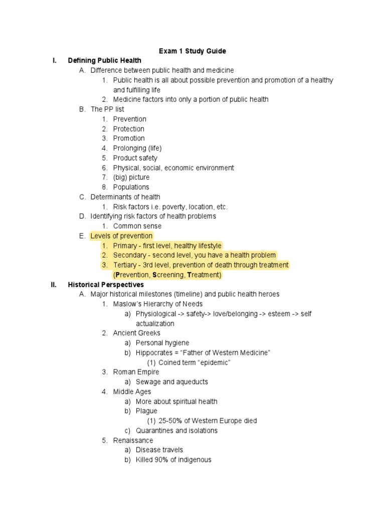 Public Health Exam 1 Study Guide | PDF | Public Health | Sanitation