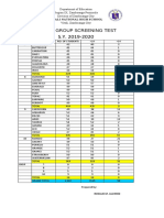 Phil-Iri Group Screening Test: Vitali National High School