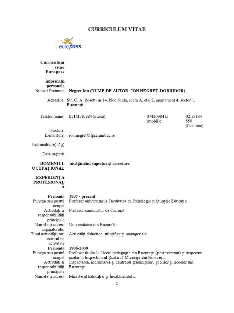 CV Ion Negret PDF | PDF