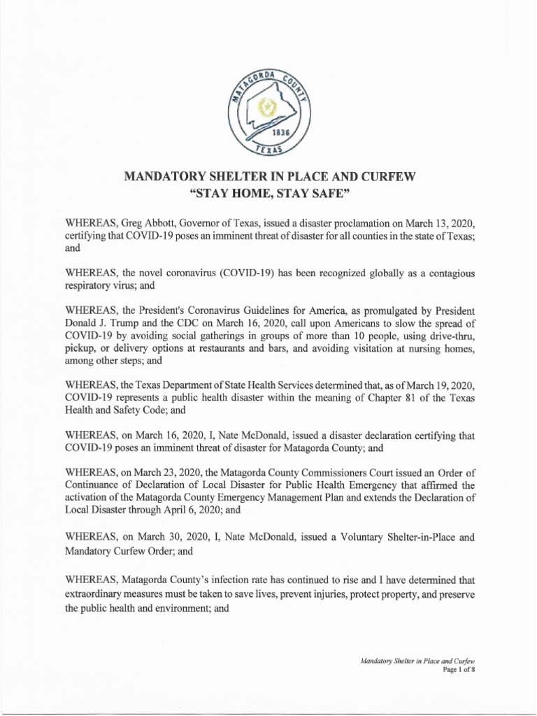 Matagorda COunty StayAtHome Order COVID19 PDF