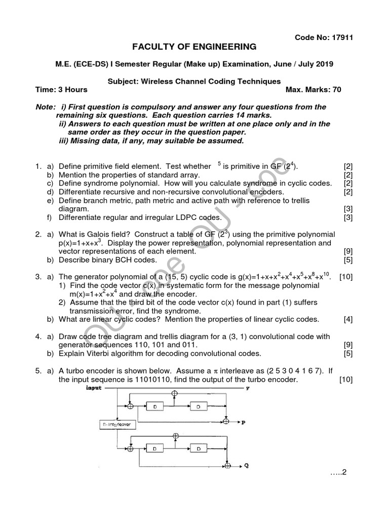 Wireless Channel Coding Exam Paper | PDF | Encodings | Error Detection ...