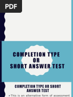 Objective Test (Simple - Recall Type and Completion Test) | PDF