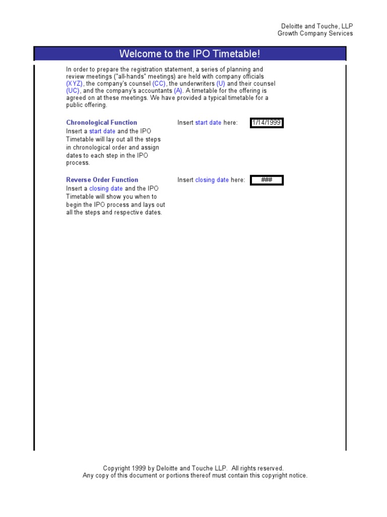 Welcome To The IPO Timetable!: (XYZ) (CC) (U) (UC) (A) | PDF | Business ...