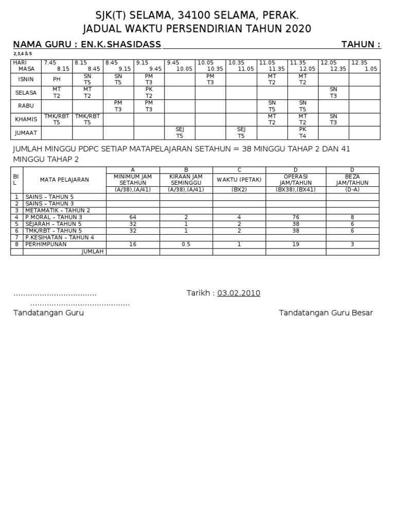 Jadual 2020 Pdf