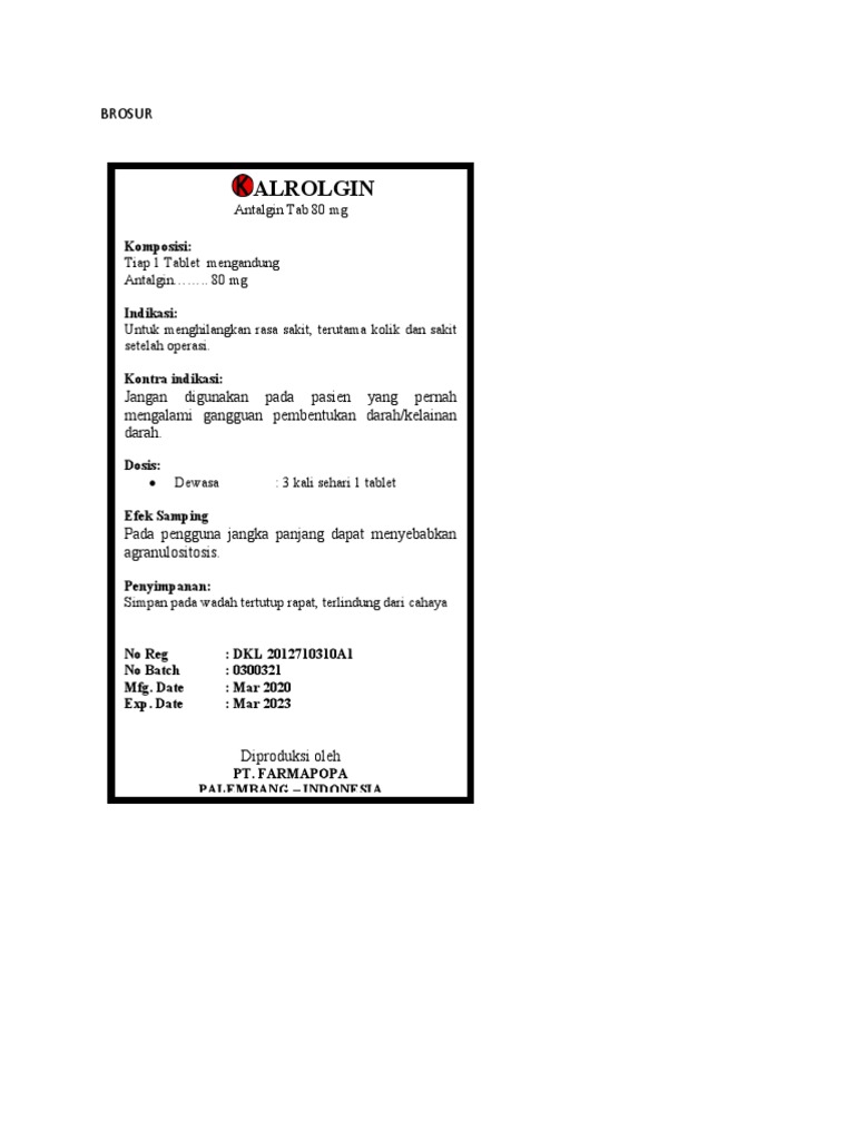 Brosur Obat Antalgin Tablet 80 mg | PDF