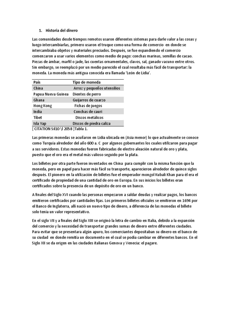 Evolución del dinero a través de la historia | PDF | Monedas | Billete ...
