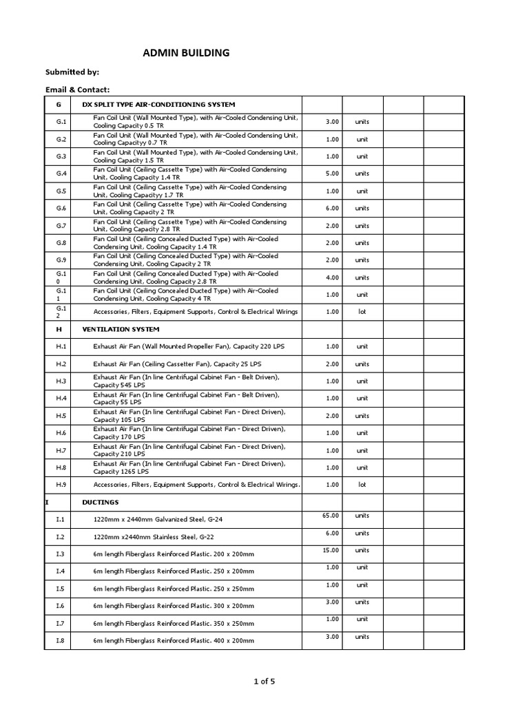 Admin Building HVAC Equipment List PDF Pipe (Fluid Conveyance) Home Appliance