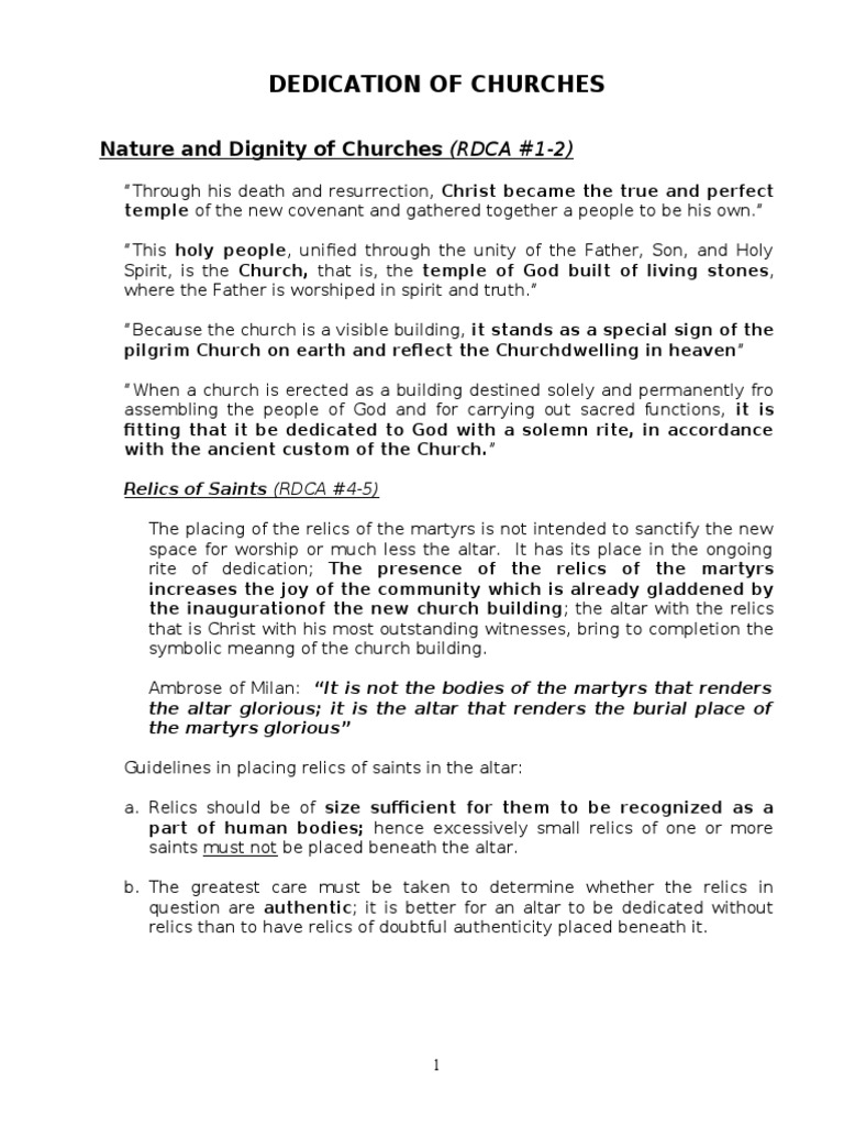 Church Dedication Ceremony Guidelines | PDF | Mass (Liturgy) | Relic