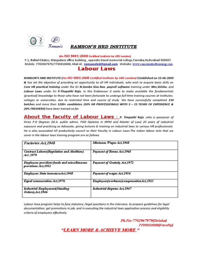 Labour Laws Brochure | Download Free PDF | Labour Law | Employment