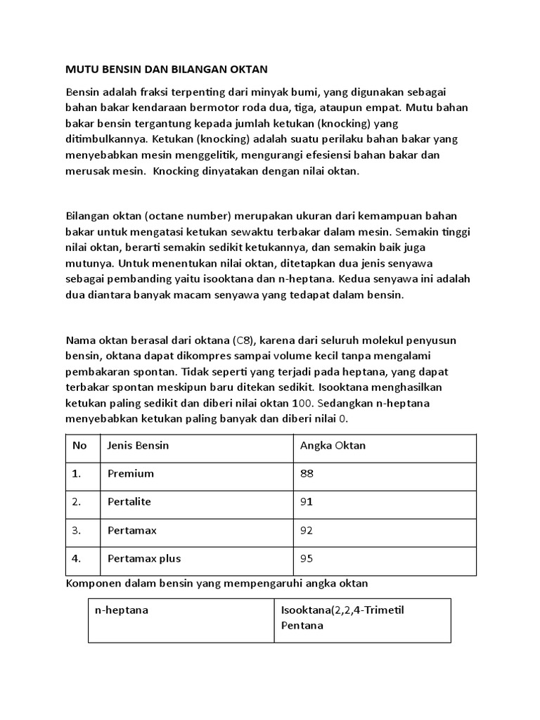 Mutu Bensin Dan Bilangan Oktan | PDF