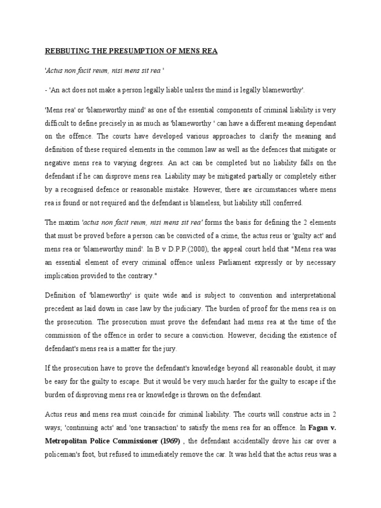 Mens Rea in Criminal Liability | PDF | Mens Rea | Strict Liability