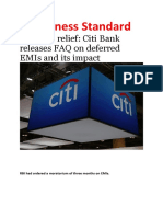 Covid-19 Relief - Citi Bank Releases FAQ On Deferred EMIs and Its Impact