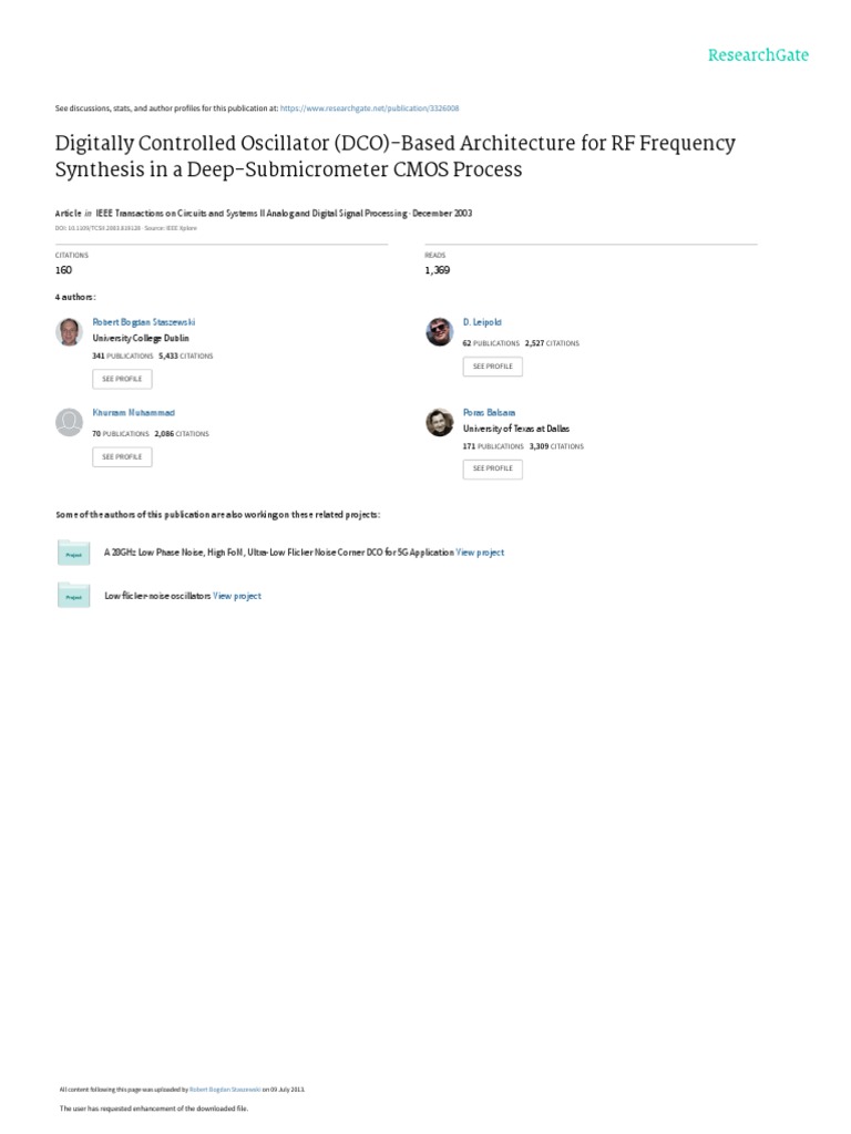 Digitally Controlled Oscillator DCObased Architecture For RF Frequency
