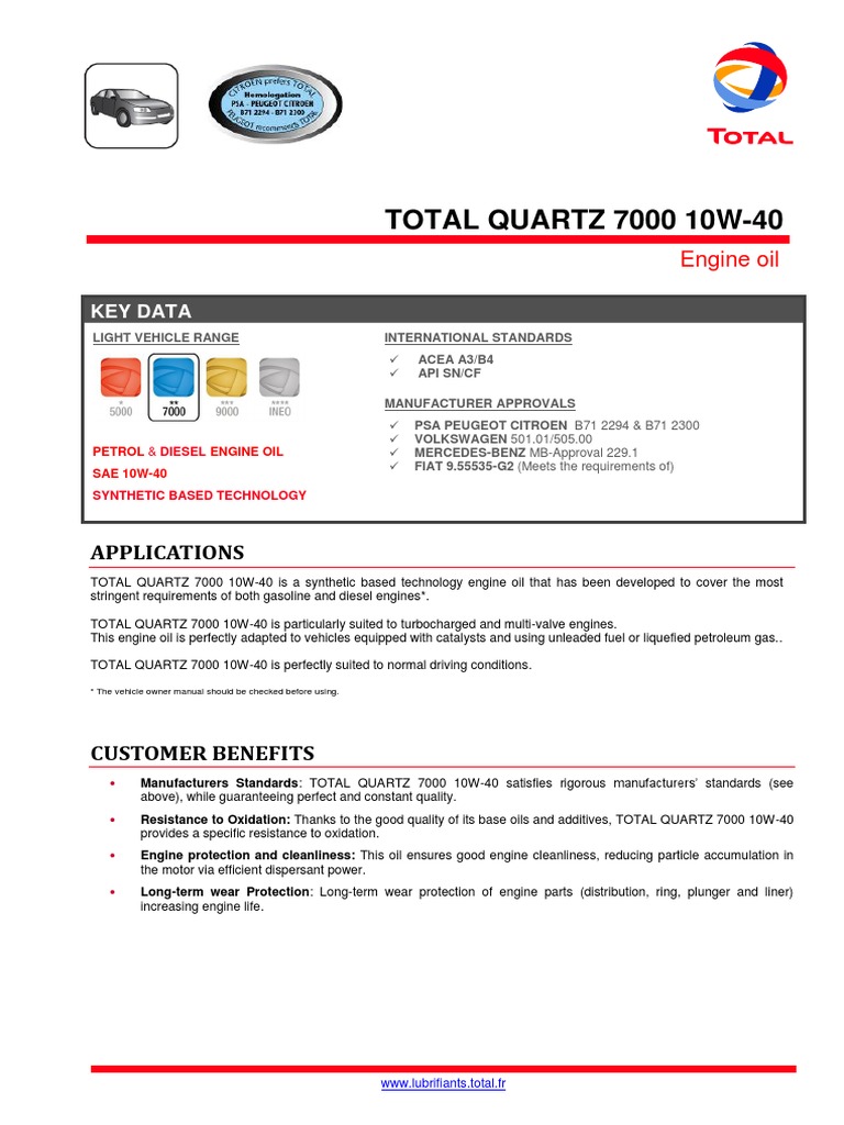 Total Q7000 10w 40 Pdf Motor Oil Chemistry