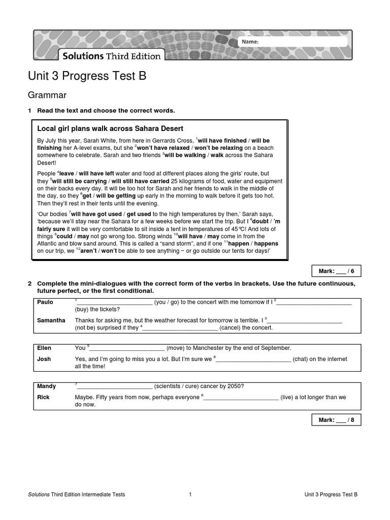 Unit 3 Progress Test B Answers | PDF | Blue | Color