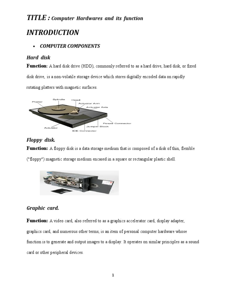 Computer Hardwares and Its Function PDF Hard Disk Drive Network