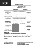 Takwim Persekolahan Dan Cuti Perayaan 2020