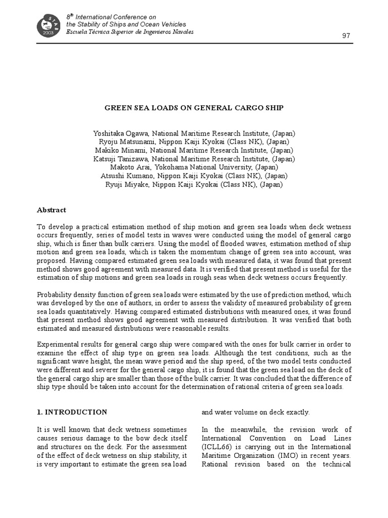 Green Sea Loads On General Cargo Ship | PDF | Ships | Sea